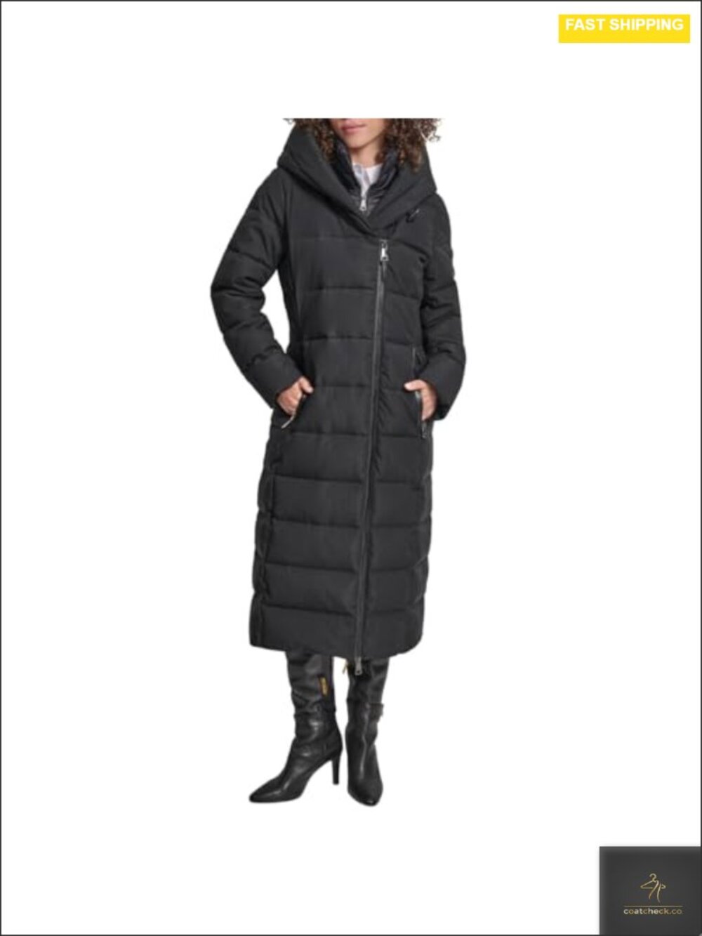 DKNY Women's Maxi Puffer Coat, Long Quilted Winter Jacket with Bib and